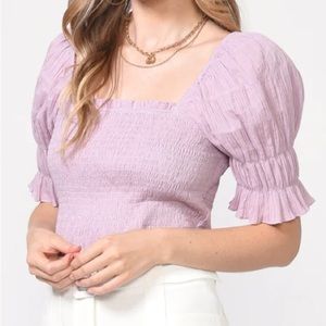 Adelyn Rae Hana Gauze Smocked Top Purple Stretch Gauze NWT